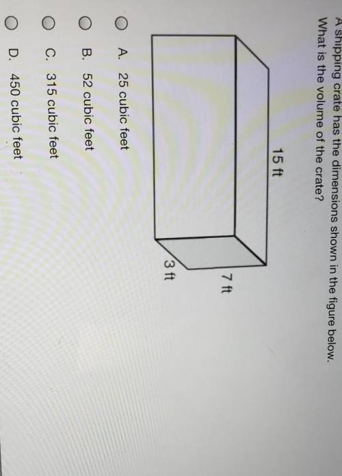 A shipping crate has the dimensions shown in the figure below. What is the volume of the crate? ​