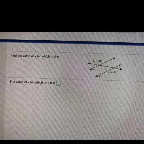 Find the value of x for which m is parallel to n