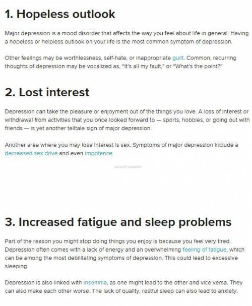 What are three signs of depression?