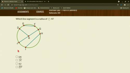 Which line segment is a radius of K?