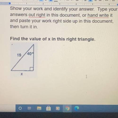 Find the value of x I’m this right triangle