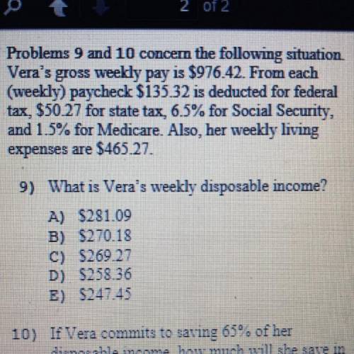 Problems 9 and 10 concem the following situation.

Vera's gross weekly pay is $976.42. From each
(