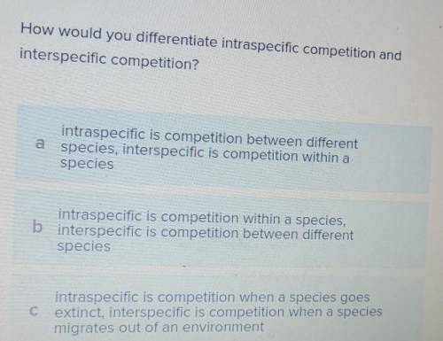 How would you differentiate intraspecific competition and interspecific competition?abc​