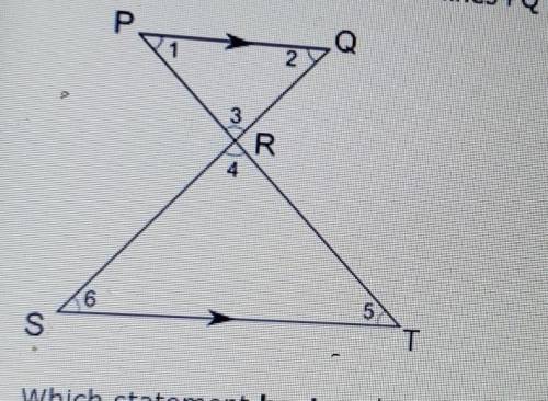 The figure shows two parallel lines PQ and ST cut by the transversals PT and QS: Р R 5N S T Which s