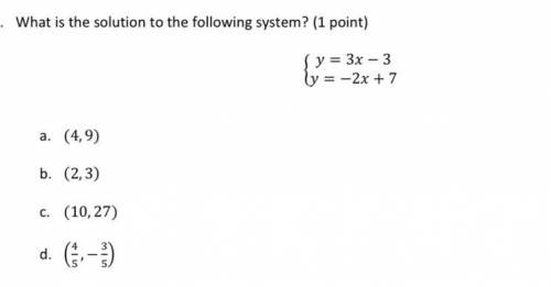 ¿cual es la solución del siguiente sistema de ecuación? y=3x-3 y=-2x+7