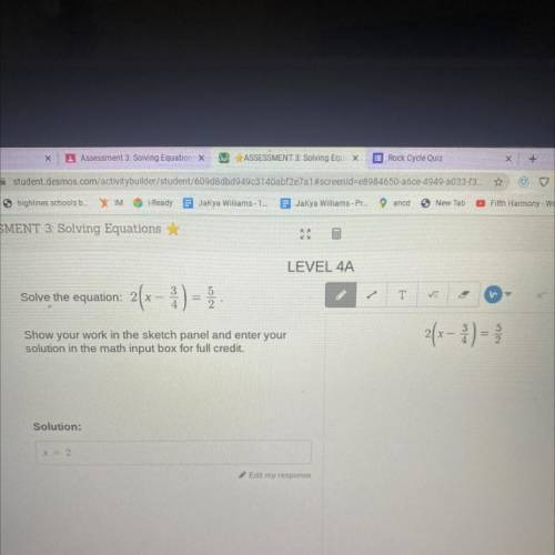 Help !! solve equation , show work in sketch panel and enter solution