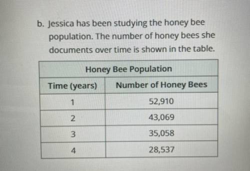 Jessica has been studying the honey bee population. The number of honey bees she documents over tim