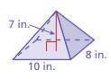 Determine the volume of this rectangular pyramid.

Answers:
93.34in3
186.67in3
560in3
280in3