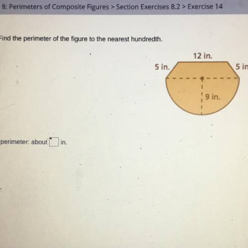 PLS HELP! Find the perimeter of the figure to the nearest hundredth.

(Picture is attached)
5in
5i