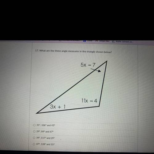 17. What are the three angle measures in the triangle shown below?