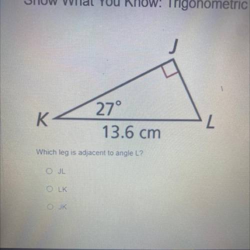 Which leg is adjacent to angle L?