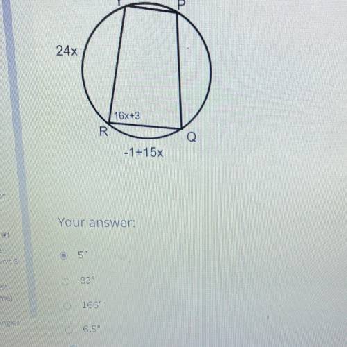 HELP PLS!!
Given the circle below, solve for x to find the mYPQ