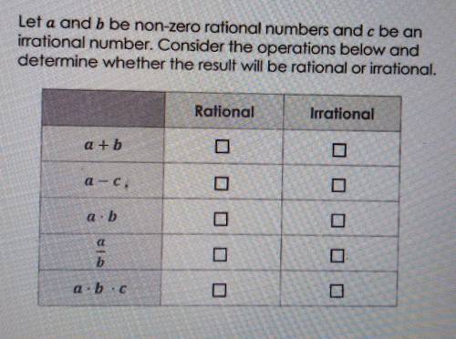 Let a and b be non-zero rational numbers and c be an irrational number. Consider the operations bel