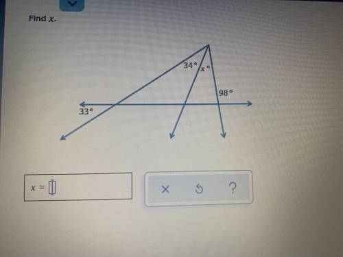 Find x. (Finding an angle measure given extended triangles) Please help. Thanks!