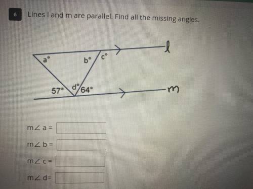Lines I and M are parallel. Find all the missing angles. NEED HELP ASAP
