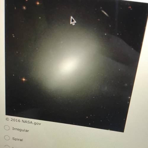 What type of galaxy is pictured? 
Irregular
Spiral
Lens
Elliptical