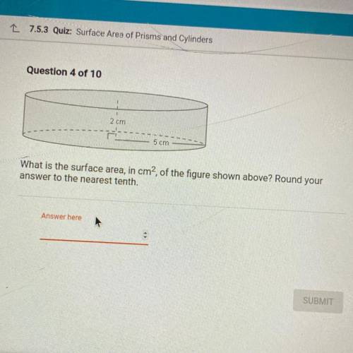 What is the surface area, in cm2, of the figure shown above? Round your

answer to the nearest ten