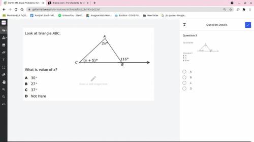 Look ar triangle ABC. What is the value of x?
