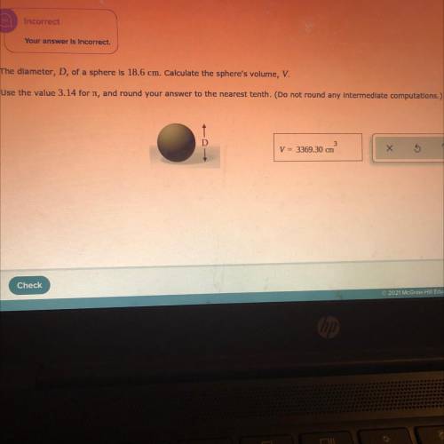 I need some help finding the volume of a sphere with a diameter of 18.6cm. The website says the ans