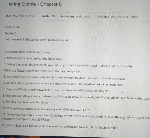 The great gatsby section 1 list the events in correct order ​