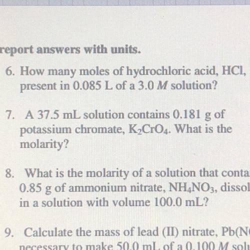 A 37.5 mL solution contains 0.181 g of potassium chromate, K2CrO4 What is the
molarity?