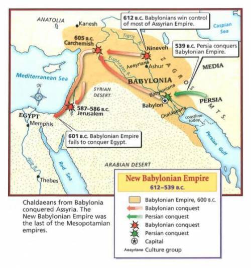 1.According to the map, New Babylonian Empire, which event occurred first?

Babylonian Empire fail