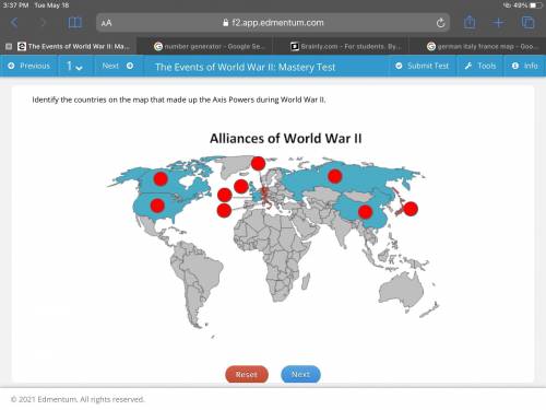Identify the countries on the map that made up the Axis Powers during World War II. Like which red