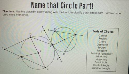 Name that Circle Part! Use the diagram below along with the bank to classify each circle part.