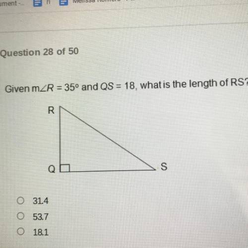 Given MZR = 35º and QS = 18, what is the length of RS?
R
QO
S