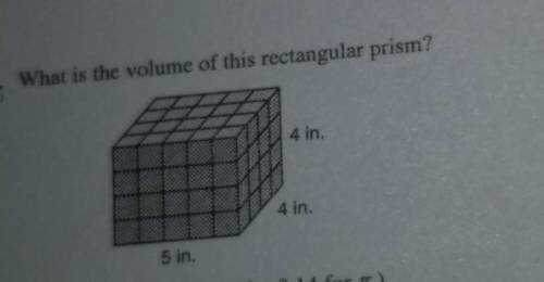 What is the volume of this rectangular prism? e) 4 in. 4 in. 5 in.​
