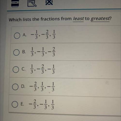 Which lists the fractions from least to greatest?