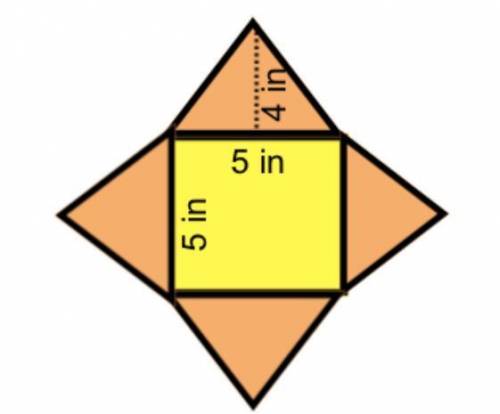 What is the surface area of the square pyramid above?

A. 25 square inches 
B. 65 square inches 
C