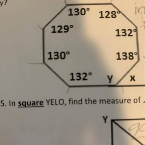 Given the non-regular octagon what is the measure of x and y
