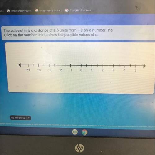 The value of n is a distance of 1.5 units from 2 on a number line.

Click on the number line to sh