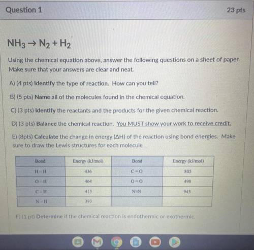 NH3 –> N2 + H2 
Can someone help me with these questions no links please!
