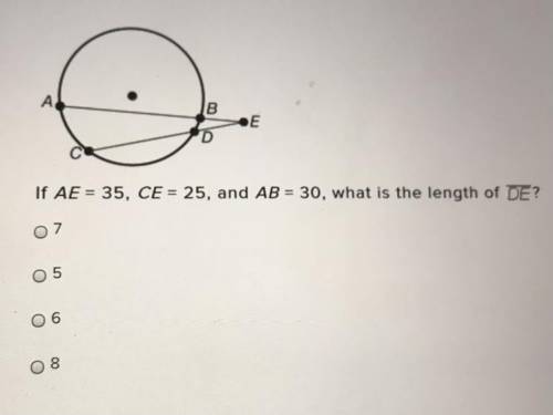 If AE = 35, CE = 25, and AB = 30, what is the length of DE?