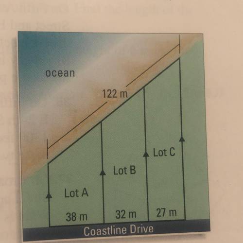 Find the ocean frontage to the nearest tenth of a meter for each lot shown
