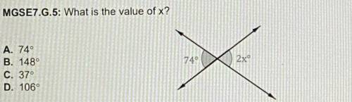 What is the value of x?
A. 74
B. 148
C. 37
D. 106