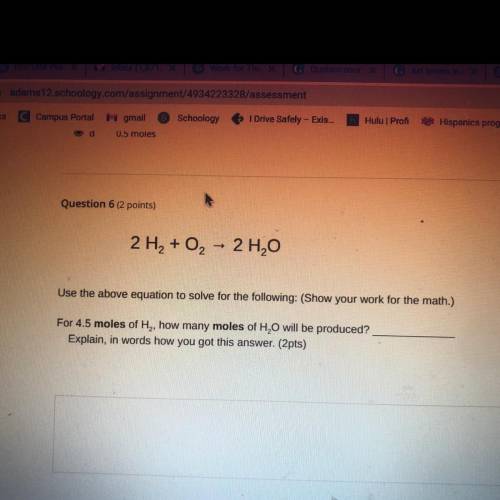 2 H2 + O2 + 2 H2O

Use the above equation to solve for the following: (Show your work for the math