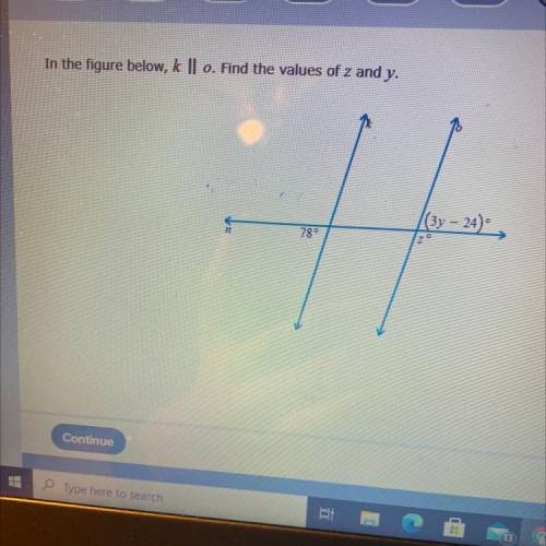 In the figure below, k
o. Find the values of z and y.
(3y – 24)
»
72
789
Z