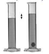 The diagram below shows a graduated cylinder before and after an object is dropped into it.

What