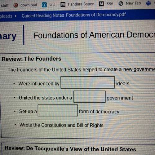 Were influenced by(blank) ideals. United the states under a(blank) government. Set up a (blank) for