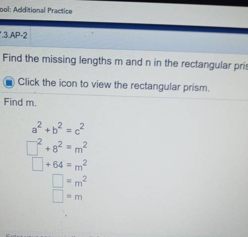 Find the missing lengths m and n in the rectangular prism.​