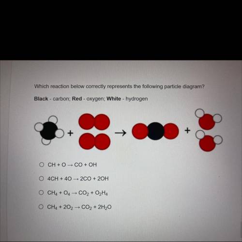 Which reaction below correctly represents the following particle diagram?

Black - carbon; Red - o