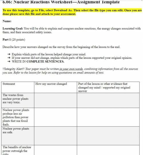 6.06: Nuclear Reactions Worksheet—Assignment Template