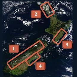 Analyze the map below and answer the question that follows.

A satellite map of New Zealand. Circl