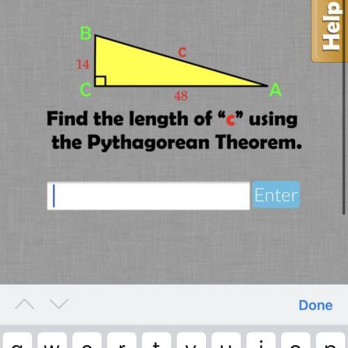 Find the lenght of c using the Pythagorean theorem