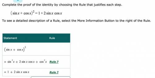 Complete the proof of the identity by choosing the Rule that justifies each step.
