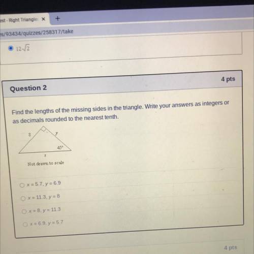 Find the lengths of the missing sides in the triangle. Write your answers as integers or as decimal