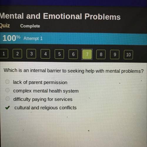 Which is an internal barrier to seeking help with mental problems?

lack of parent permission
comp